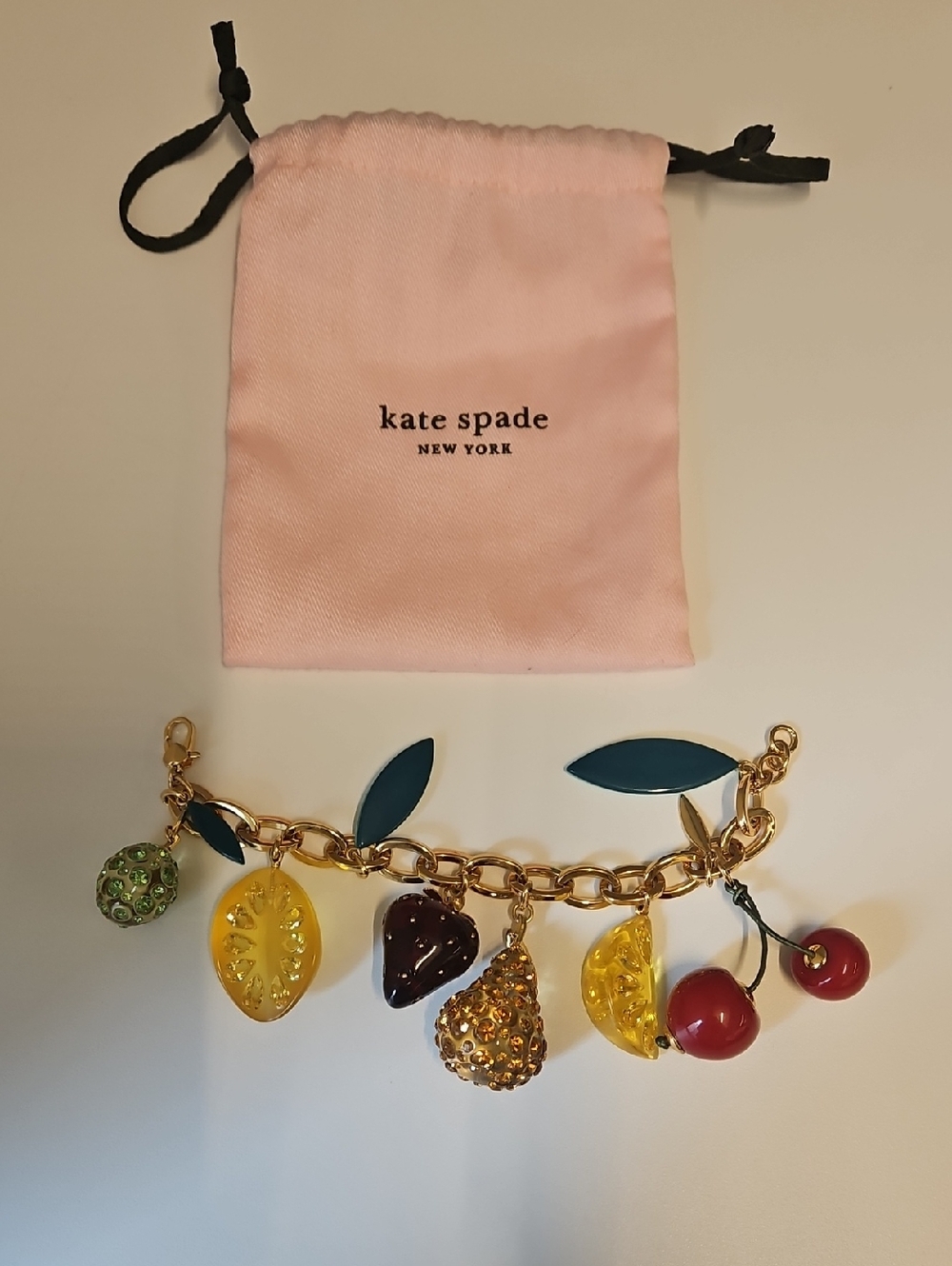 kate spade Gold-Tone Fruit Charm Bracelet with Multicolor Enamel